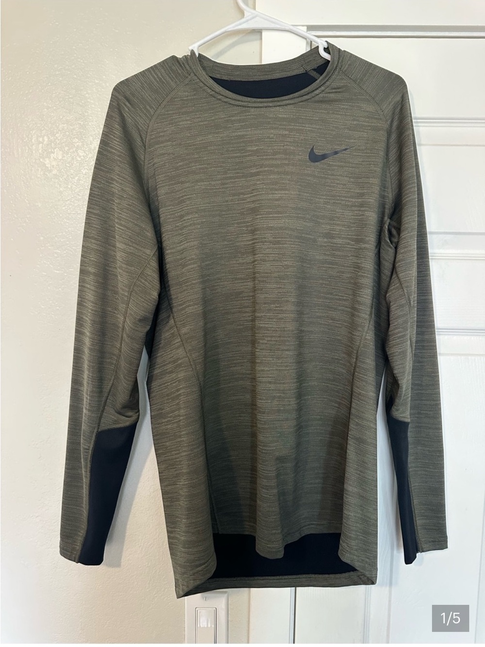 Nike Olive Green and Black Long-Sleeve Athletic Top
